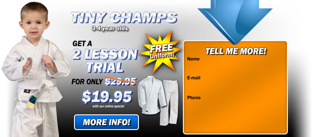 Get started with Karate Seagoville Kids Martial Arts Tiny Champs for 3-4 year olds.